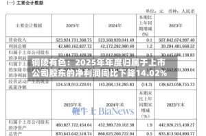 铜陵有色：2025年年度归属于上市公司股东的净利润同比下降14.02%