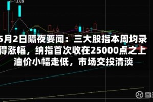 5月2日隔夜要闻：三大股指本周均录得涨幅，纳指首次收在25000点之上 油价小幅走低，市场交投清淡