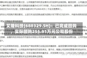 艾隆科技(688329.SH)：已完成回购，实际回购255.91万元公司股份