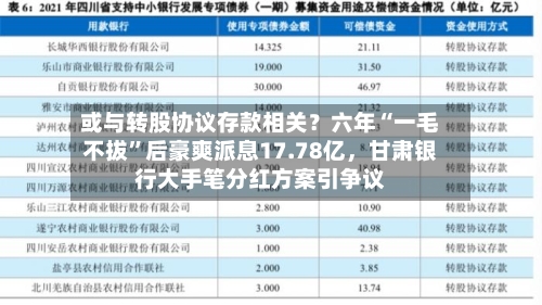 或与转股协议存款相关？六年“一毛不拔”后豪爽派息17.78亿，甘肃银行大手笔分红方案引争议-第1张图片