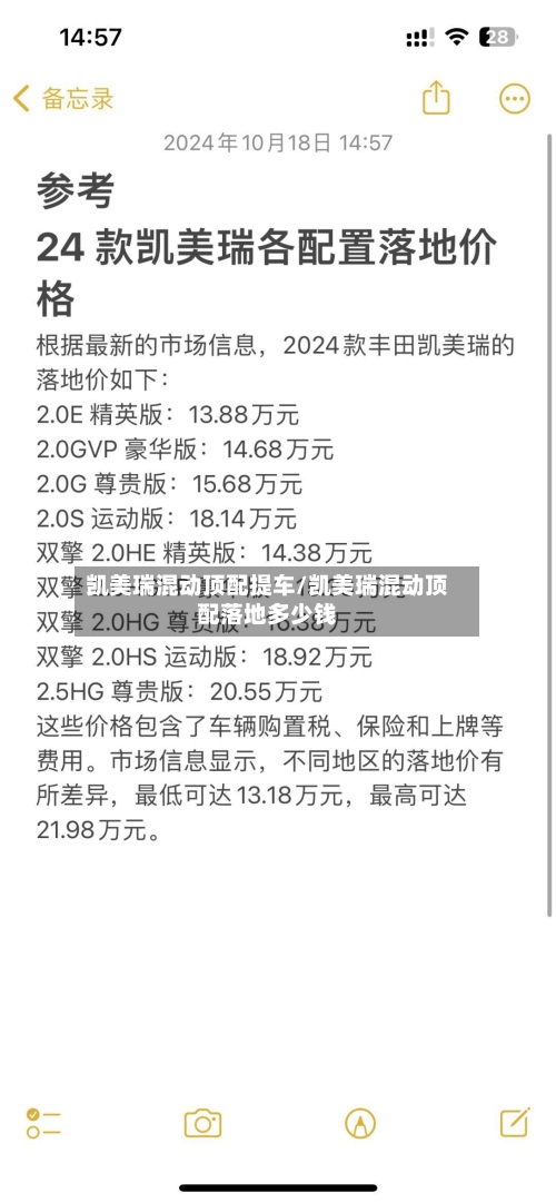 凯美瑞混动顶配提车/凯美瑞混动顶配落地多少钱-第3张图片