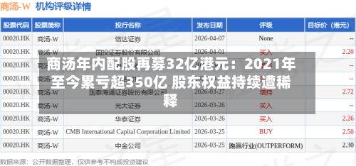 商汤年内配股再募32亿港元：2021年至今累亏超350亿 股东权益持续遭稀释-第1张图片